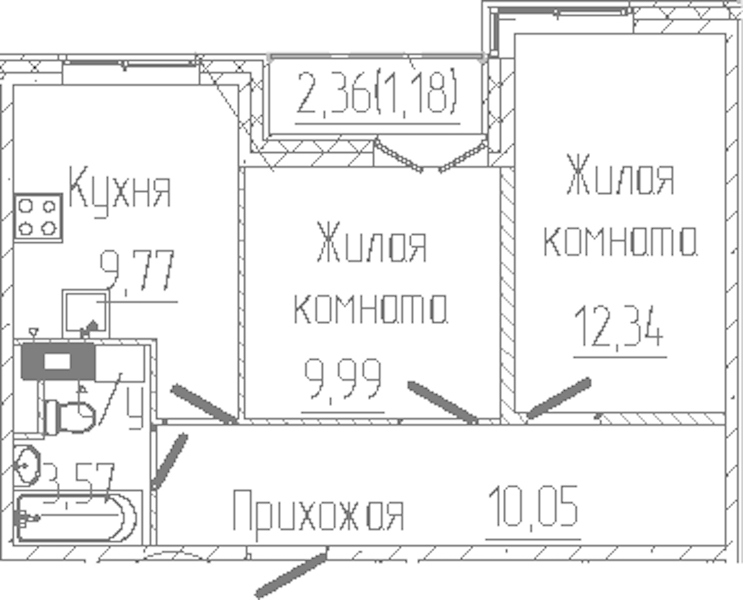 2-комнатная квартира 46.9 м², 6/6 эт., ЖК «SERTOLOVO PARK»